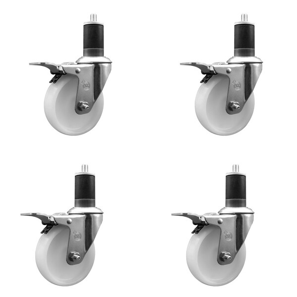 Service Caster 4'' Nylon Swivel 1-5/8'' Expanding Stem Caster Set Total Lock Brake, 4PK SCC-EXTTL20S414-NYS-158-4 - main